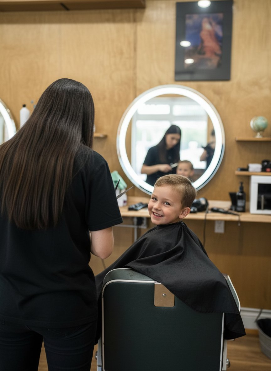 Toddler first haircut at Land of Barbers, Greenpoint Brooklyn