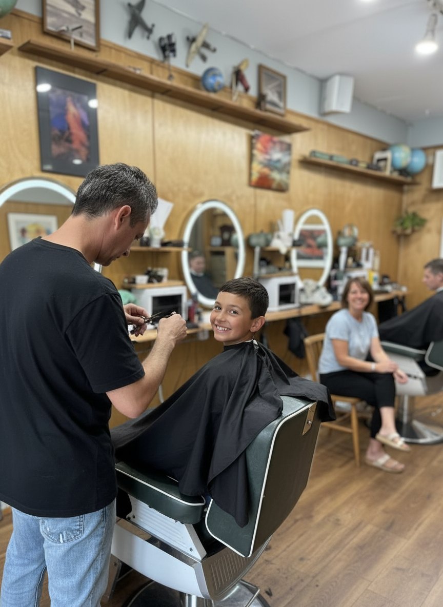 Boy's school haircut at Land of Barbers, Greenpoint Brooklyn