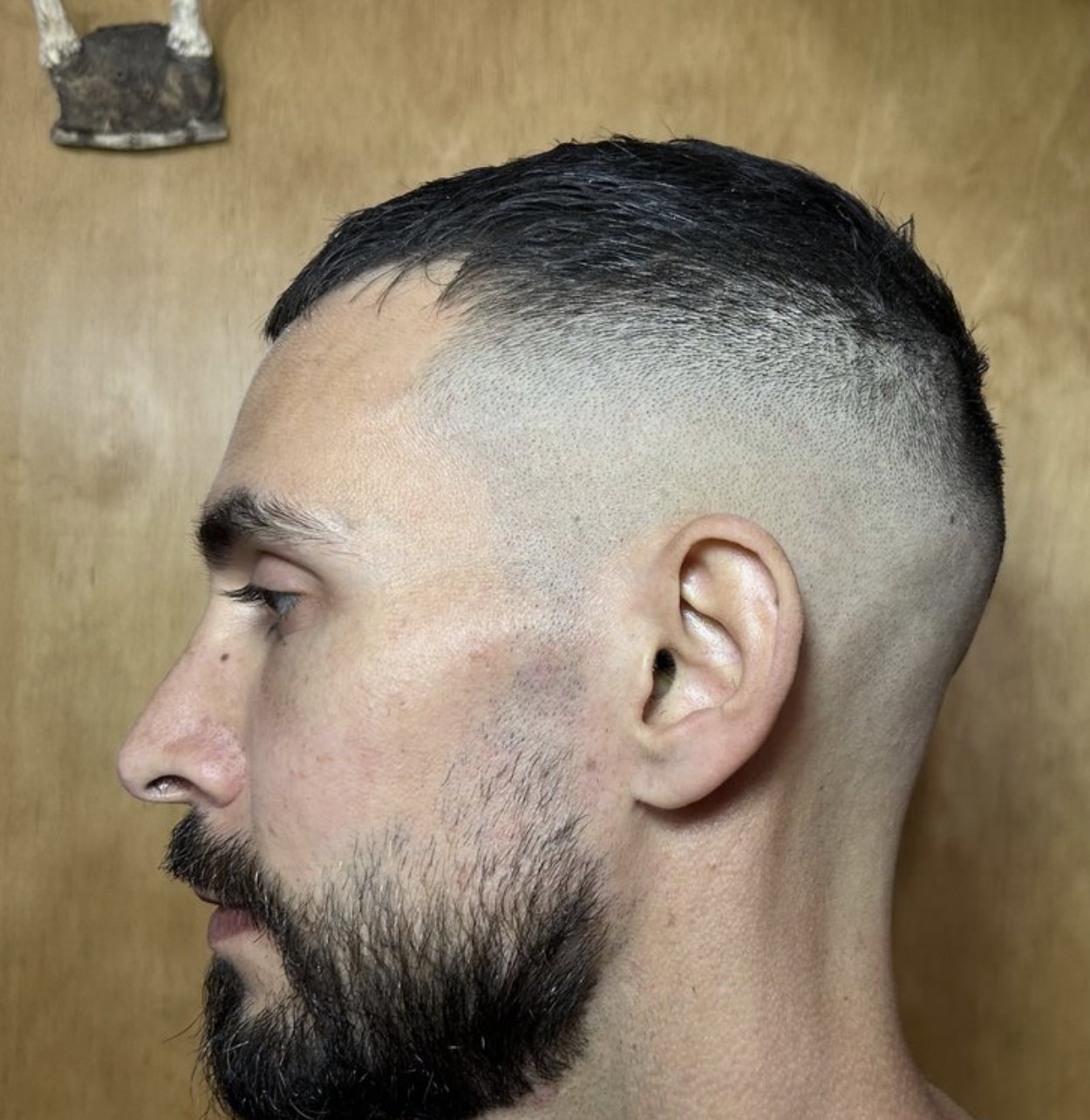 high skin fade with beard trim by Ivano, Land of Barbers Greenpoint
