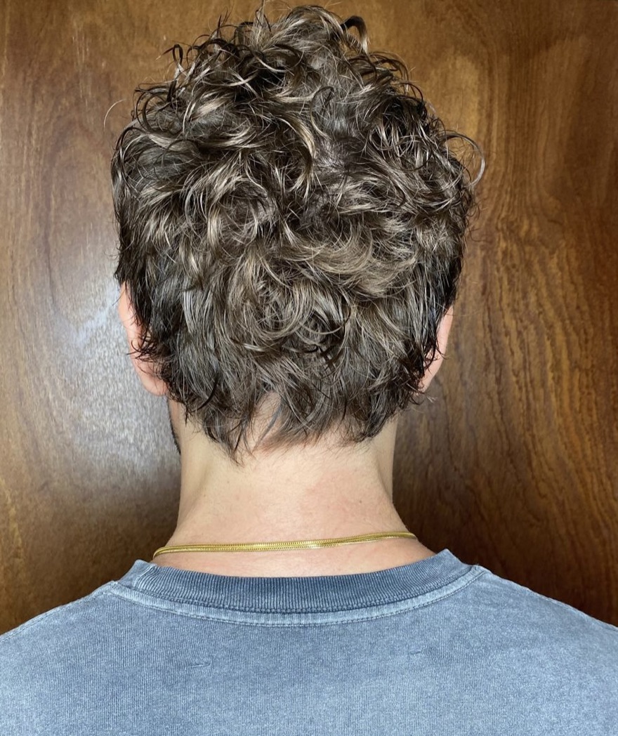 After the perm — defined curls, back view