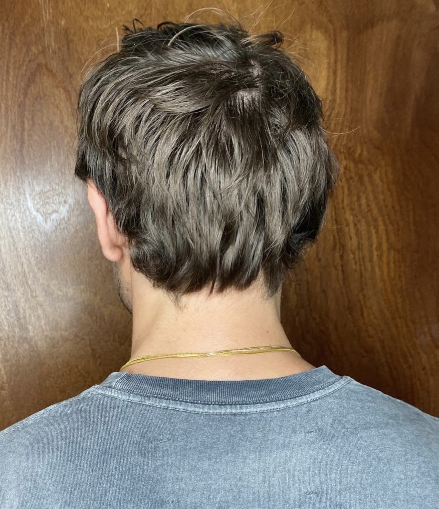 Before the perm — straight layers, back view