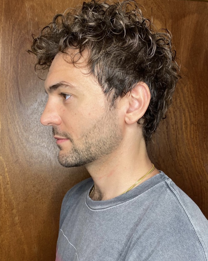 After the perm — soft curls with volume, side view, men's perm Brooklyn
