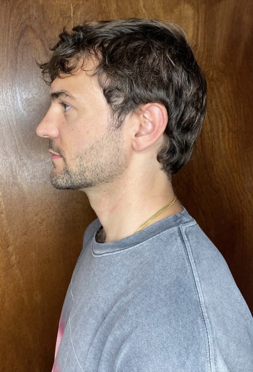 Before the perm — straight flat hair, side view, Land of Barbers Greenpoint